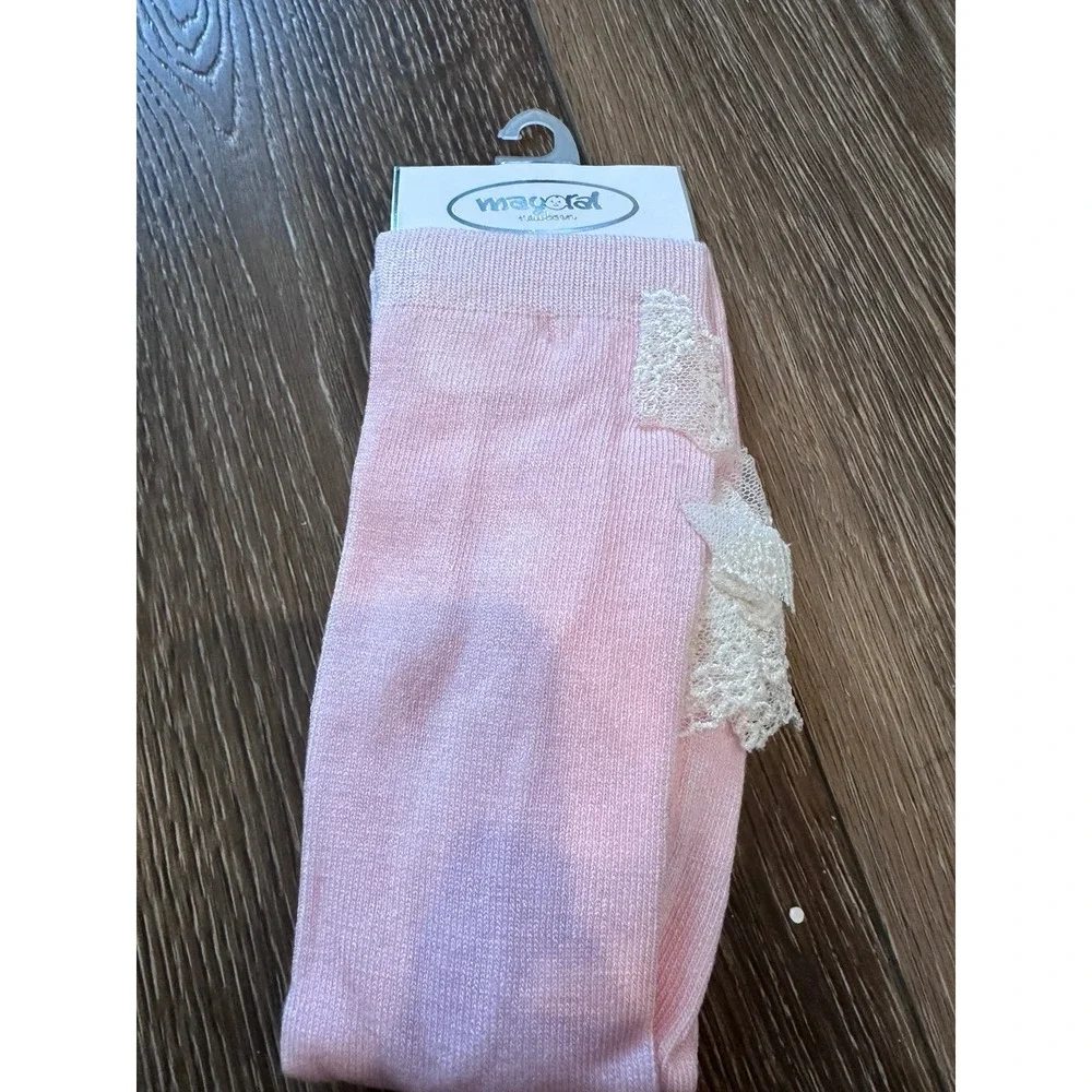 NWT pink Mayoral tights leggings‎ lace ruffle butt 12 mos